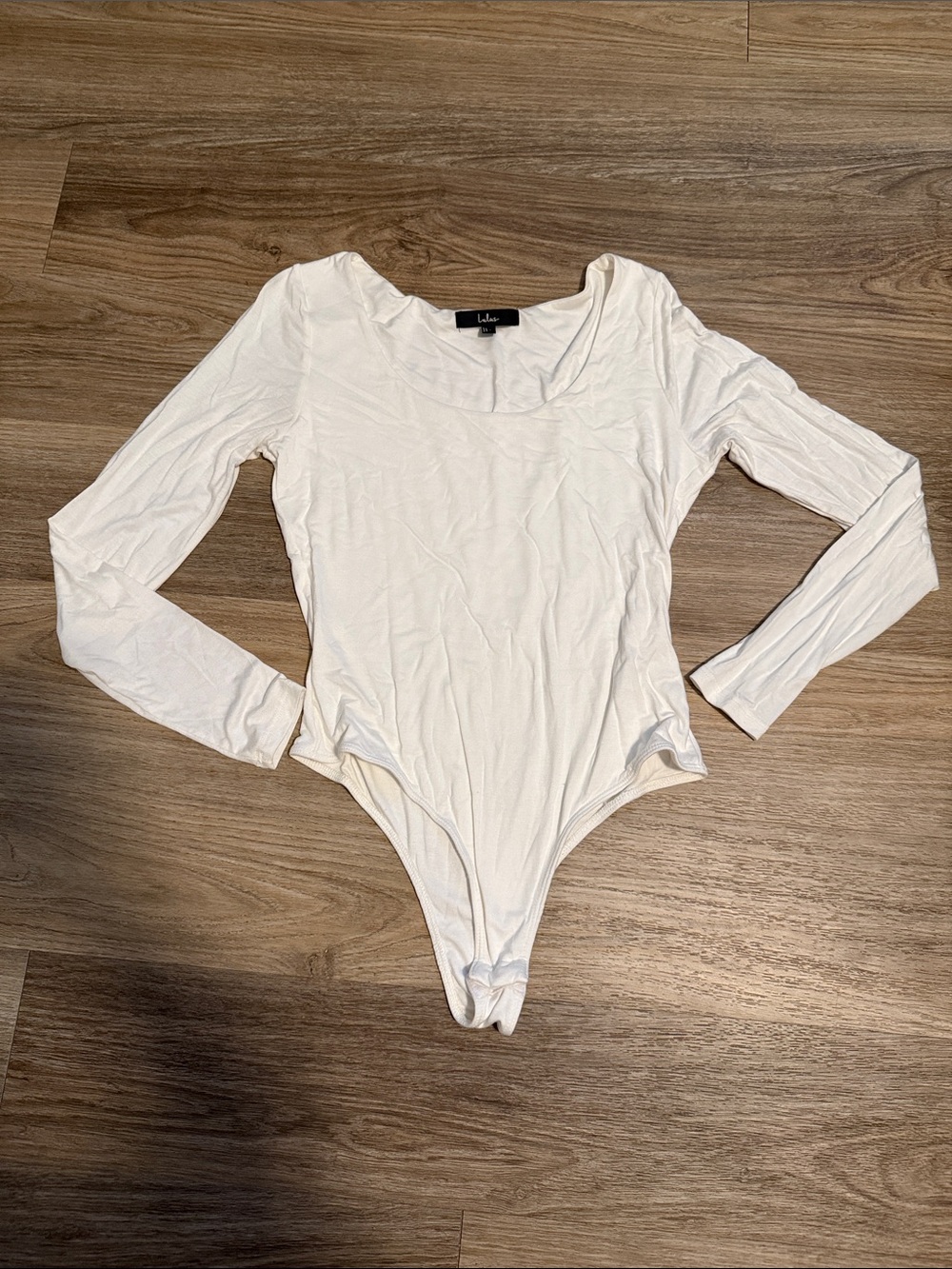 Lulu's White Long Sleeve Scoop Neck Bodysuit